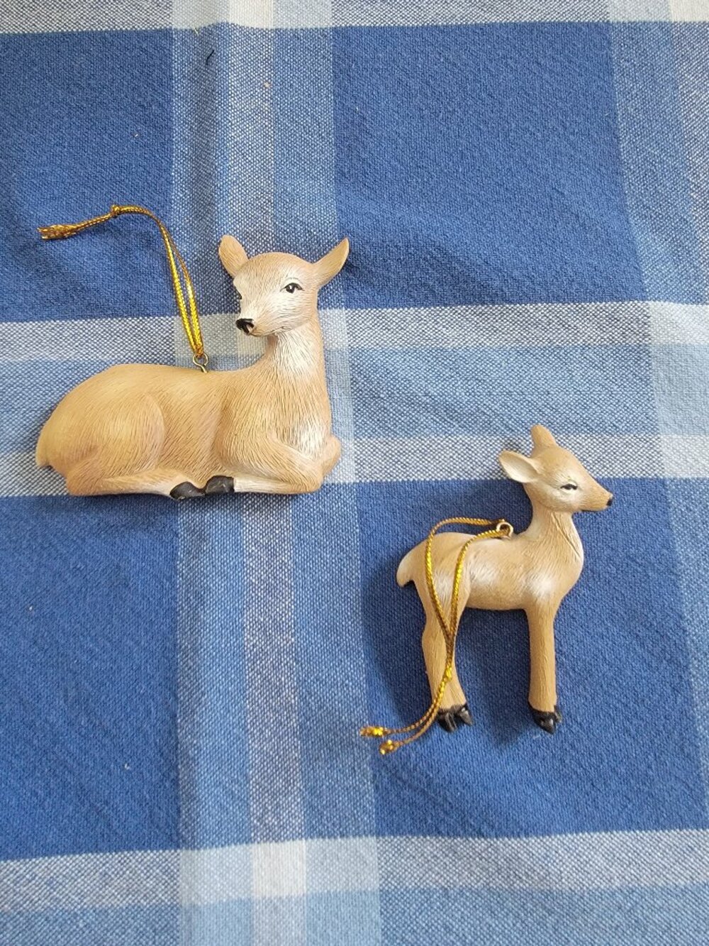 Set of 2 Deer Ornaments Mom and Baby Deer Resin